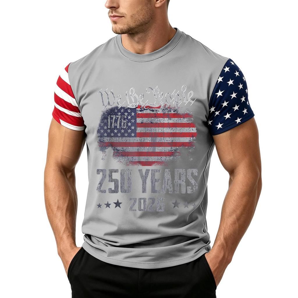 Men's Independence Day Flag Print Short Sleeve T-Shirt, Loose Casual Daily Summer Tops