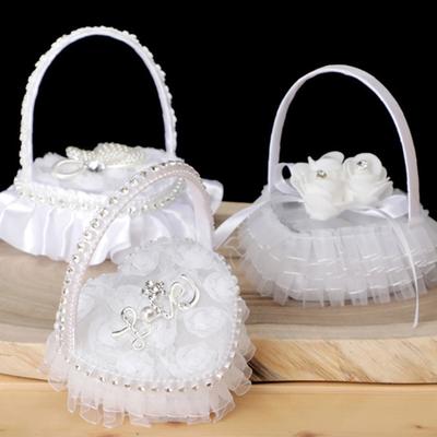 Coussin d'Alliances Rose Nœud Fleur Dentelle à Volants Porte-Alliances Exquis Mariage Élégant Étui à Bijoux en Dentelle Accessoire de Mariage