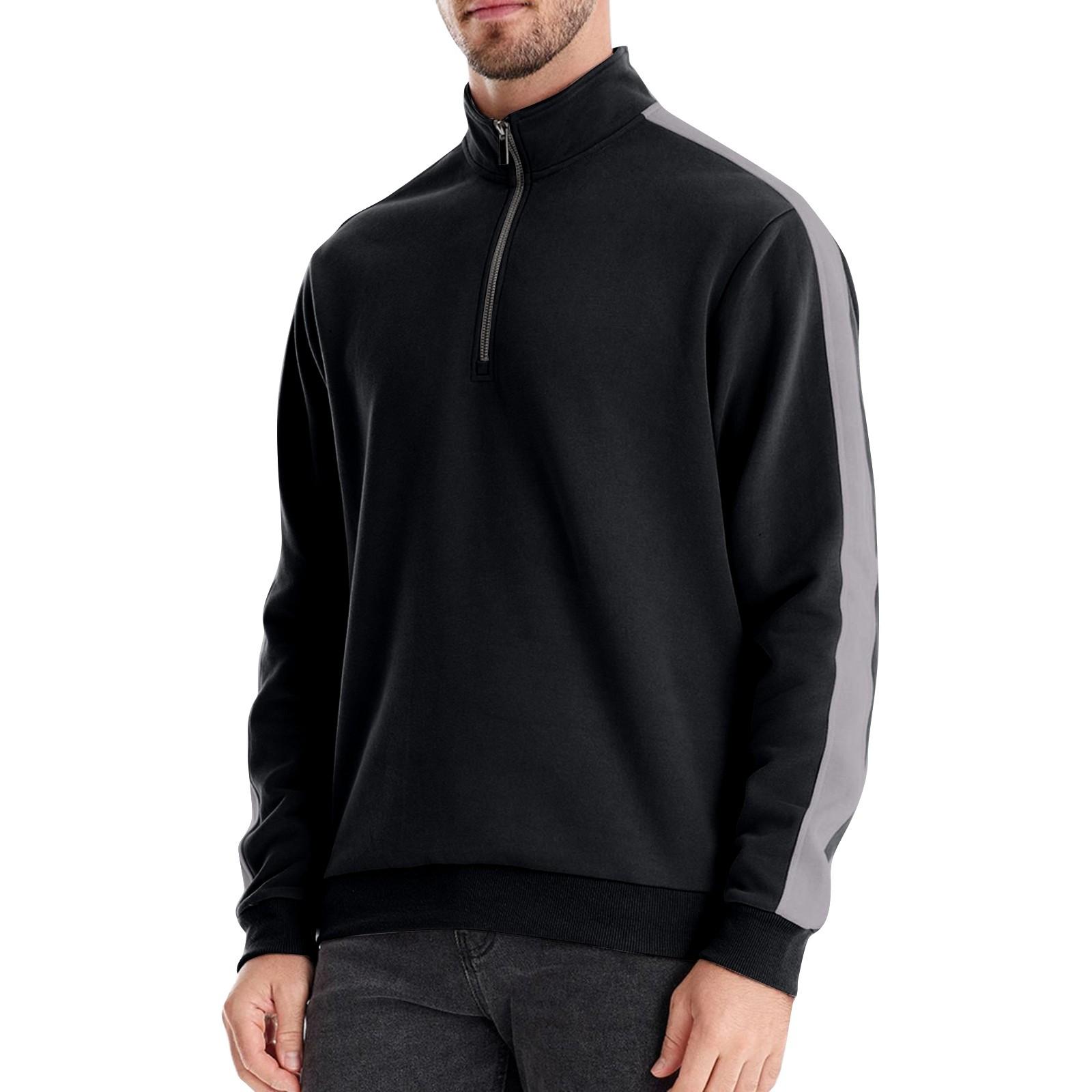 

Мужской зимний однотонный трикотажный топ с воротником-стойкой и полумолнией, облегающий покрой, с длинным рукавом XL чёрный