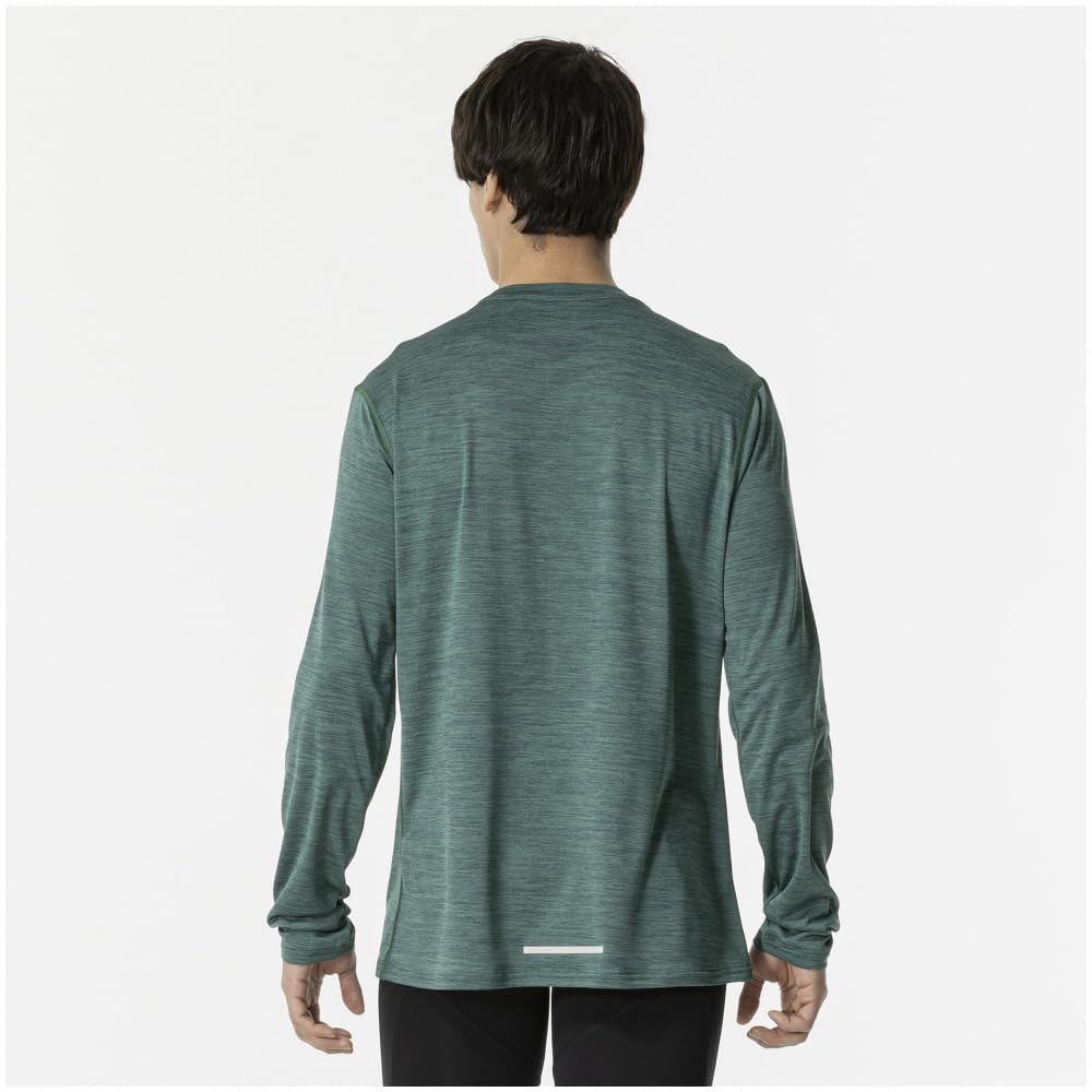 Mizuno Running Wear Quick Dry Long Sleeve Aurora Sweat Absorbent Quick Drying Reflective Print J2MAA520 Evergreen T-Shirt Men's