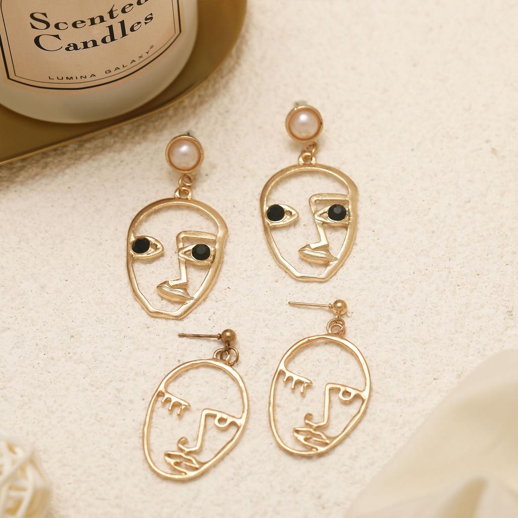 Promotional Earrings, Stylish And Simple Gold Face Contour Stud Earrings 1 Pair