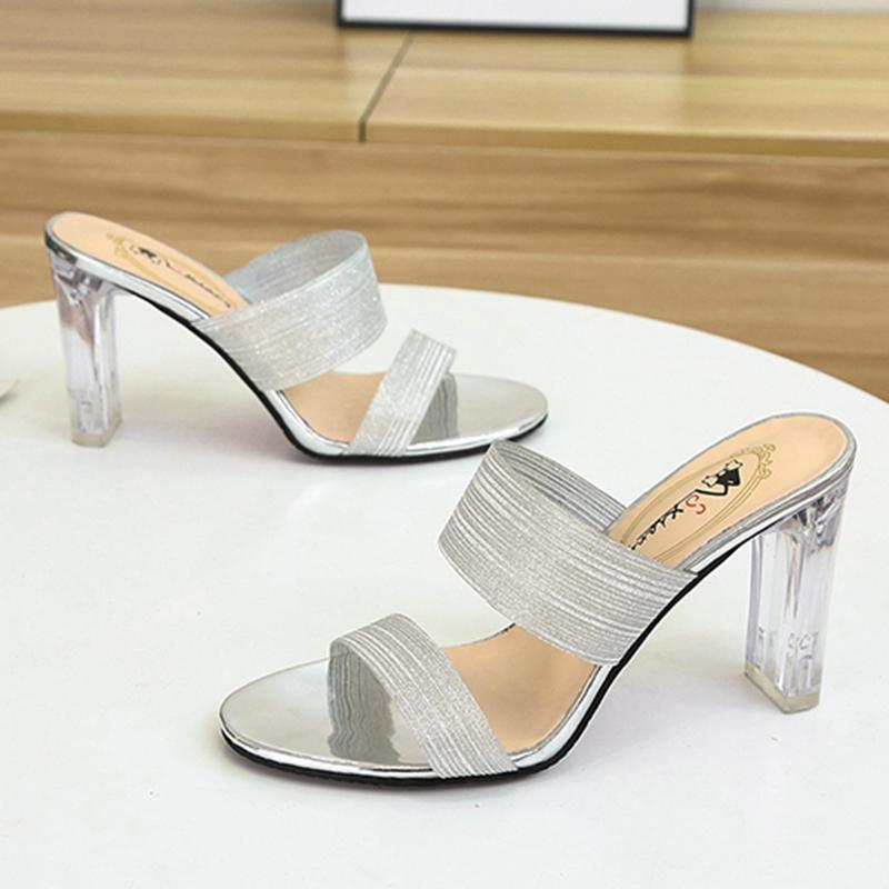 Мода Rimocy блестящие розовые босоножки на высоком каблуке сексуальные прозрачные туфли — фото 5