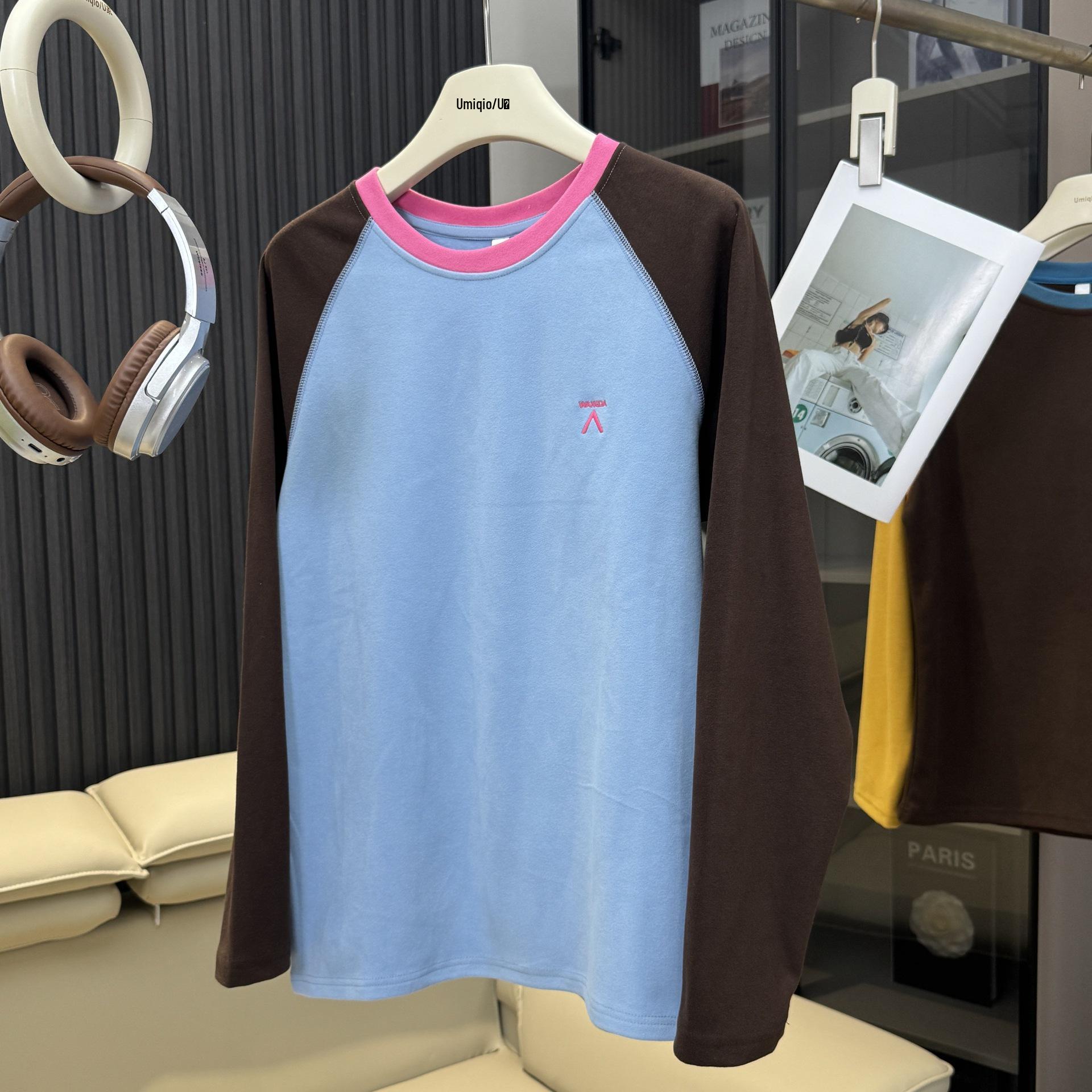 

Outdoor Mountain-Style Color Block Plush Long-Sleeve Base Layer: Soft, Breathable, and Comfortable for Couples L (125-140 lbs) небесно-голубой