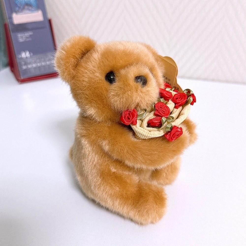 With Floral Blanket Bear Wear Rose Doll 15cm Bouquet Rabbit Doll Rose Bear Plush Toy Anniversary