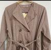 [USED] Brown Check Double-Breasted Coat, No-Collar Long Coat, Korean Style