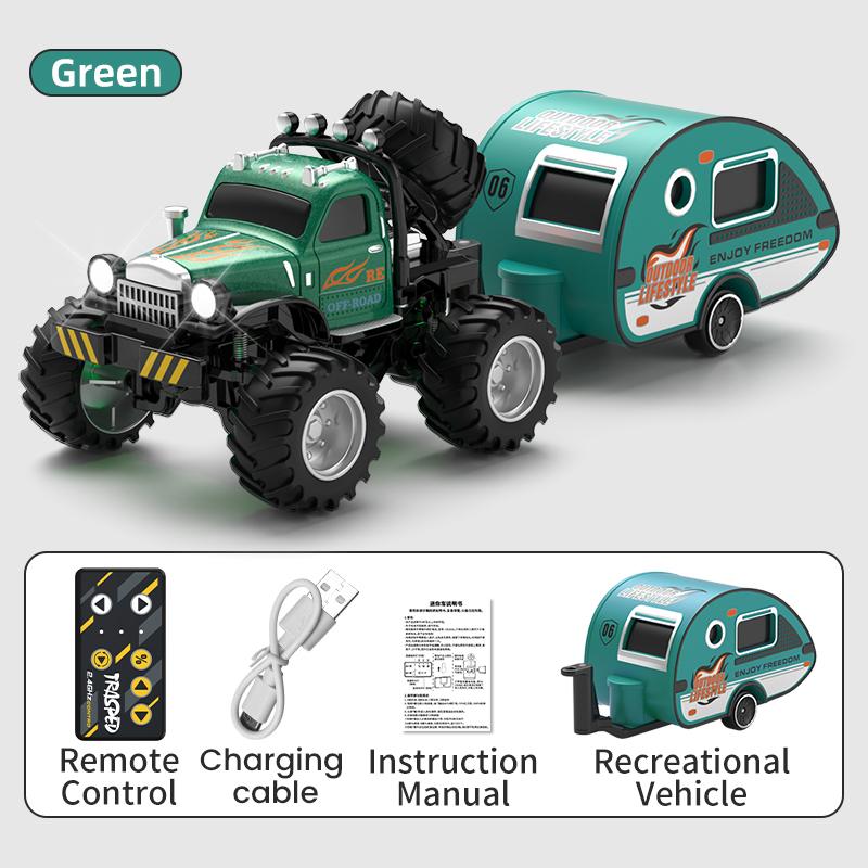 Desktop Mini Rc Car 1/64 Alloy Diecast With Trailer Remote Control Pick-up Trucks Cars For Boys Electric Truck For Kid Gift