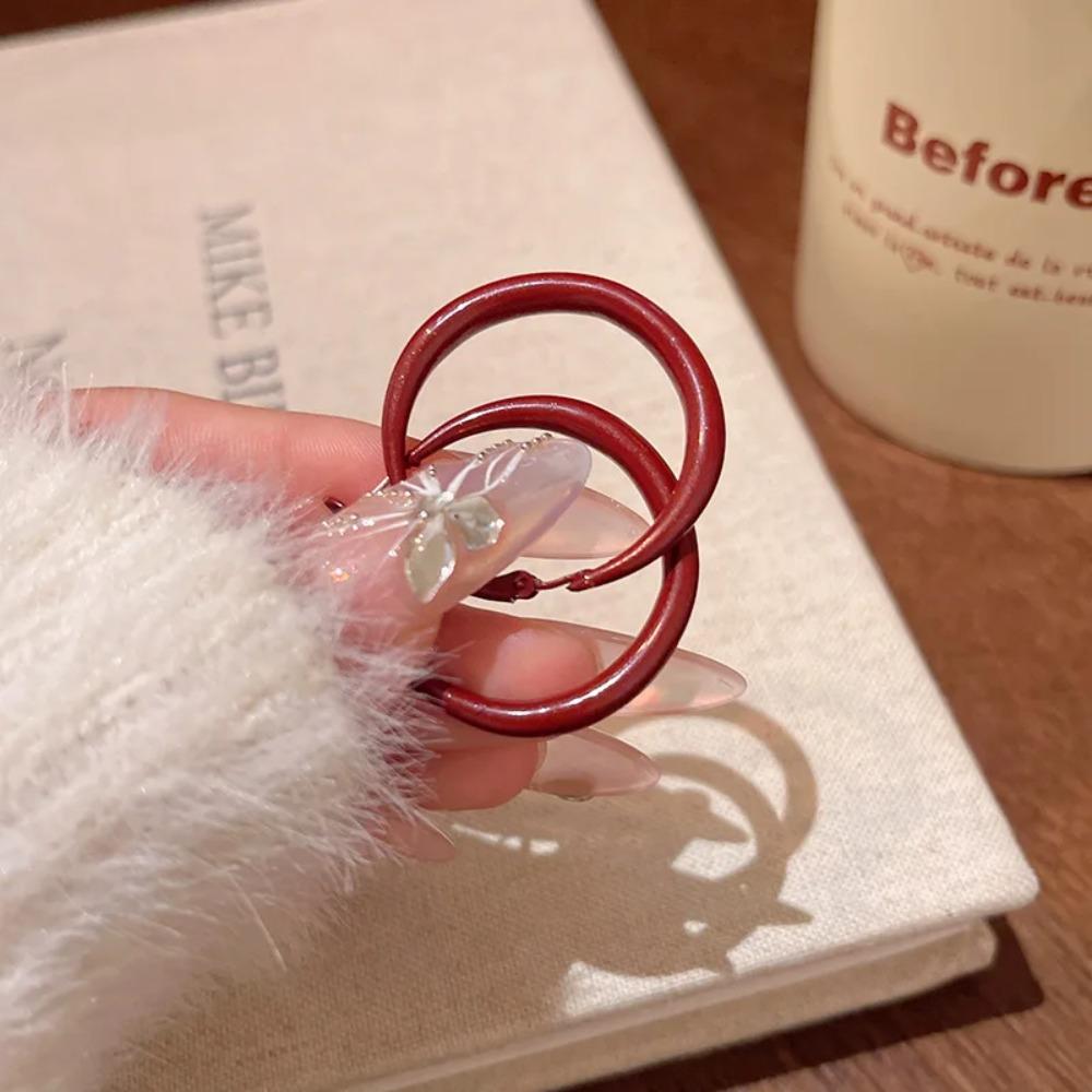 Retro Classic Wine Red Color Geometric Circle Hoop Earrings for Women Exaggerate Big Korea Earring Bride Jewelry Accessories