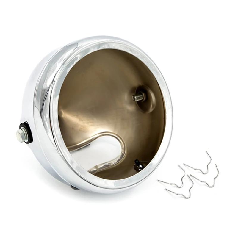Motorcycle Matte Black Silver Headlight 5.75 Inch Retro Bucket Motorcycle Modified Headlight Base LED Headlight Decor Lighting