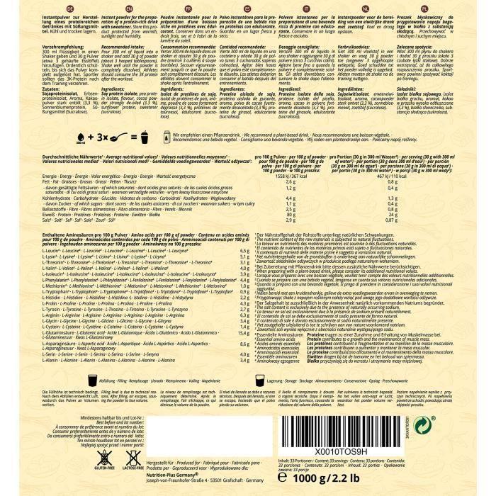 Nutri-plus shape &amp; shake 3k protein - poudre de protéines végétaliennes -vanille toffee - proteines - 1000g