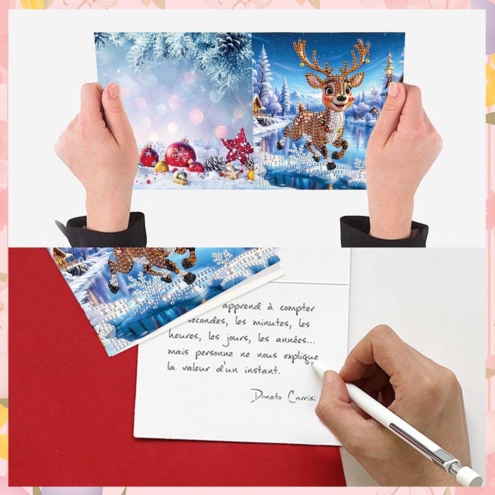 8Pcs Christmas Diamond Handmade Card Rhinestone Painting Card Kit Diamond Painting Greeting Card for Holiday Party Favors