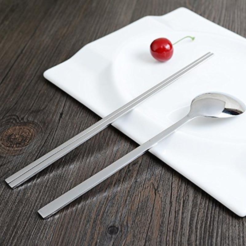 1 Set Korean Chopsticks & Spoon Stainless Steel Tableware Dinnerware Sets