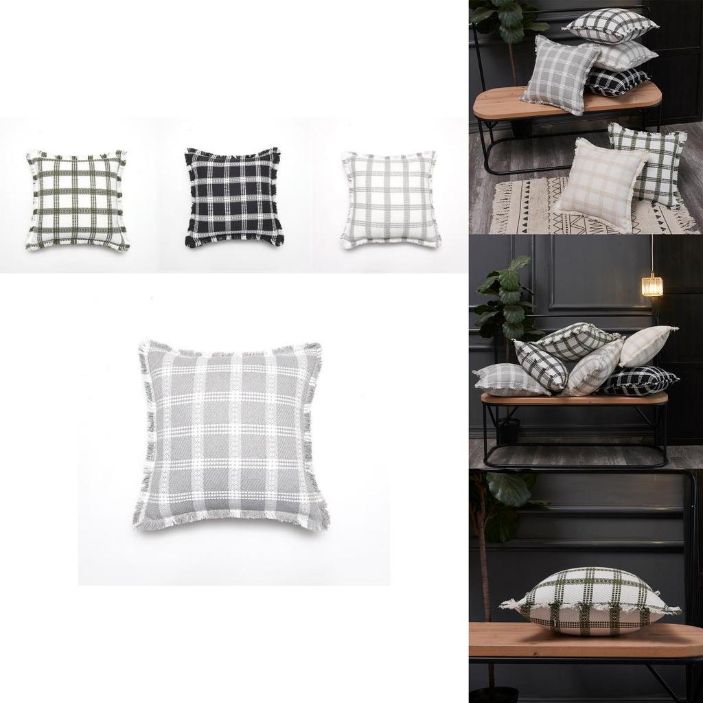 Pillowcase Only Modern Minimalist Soft Polyester Cotton Grid Pattern Pillow Cover For Couch Living Room Bedroom