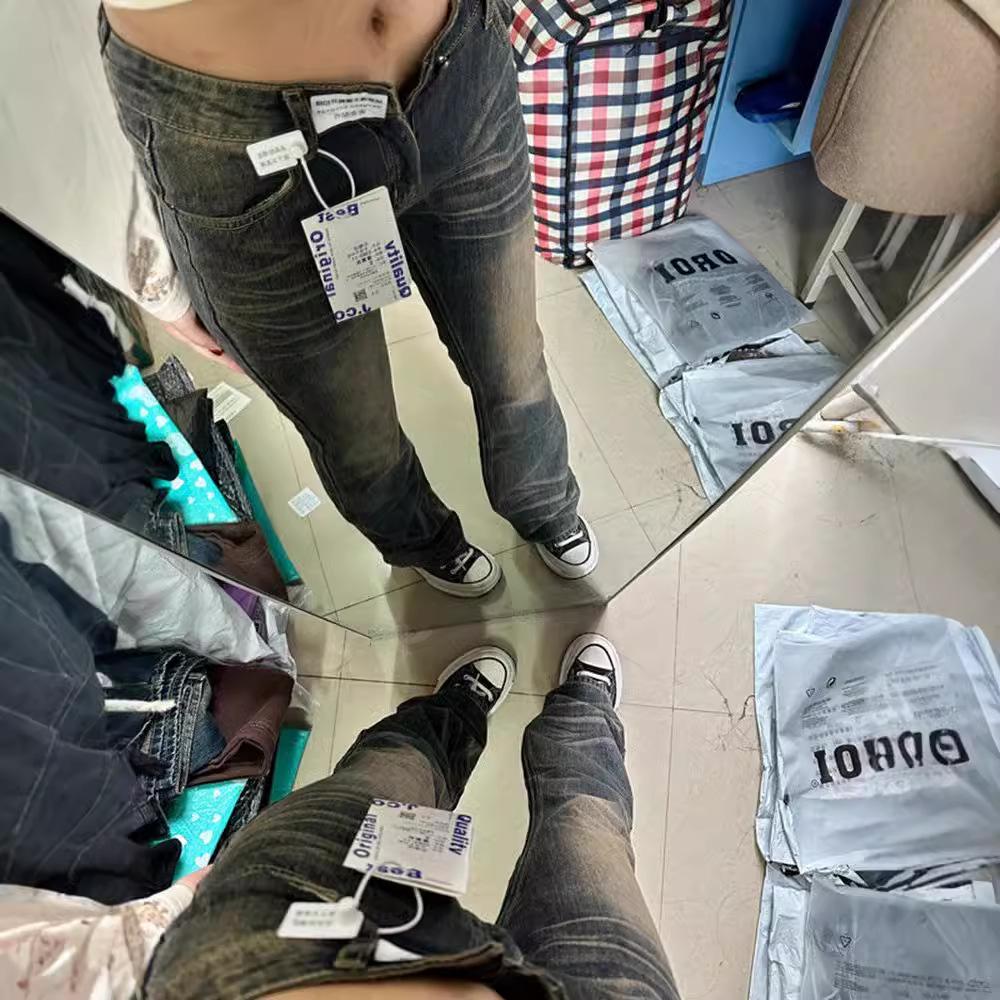 "2023 Low Waist American Style Distressed Retro Flared Jeans for Women"