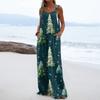 Women's Christmas Print Solid Wide Leg Strapless Tank Pocket Casual Onesie