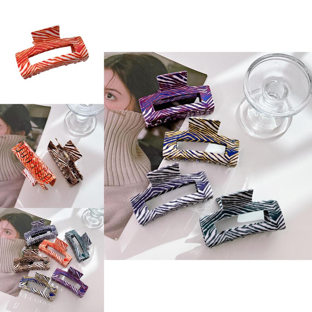 Fashionable Brown Striped Pvc Large Square Hair Claw Clip For Elegant Hairstyles