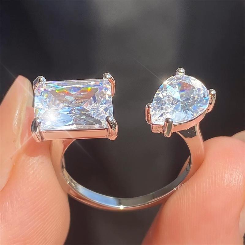 ZAKOL Luxury Square Water Drop AAA Cubic Zirconia Open Rings for Women Clear Pink Green CZ Engagement Wedding Party Zircon