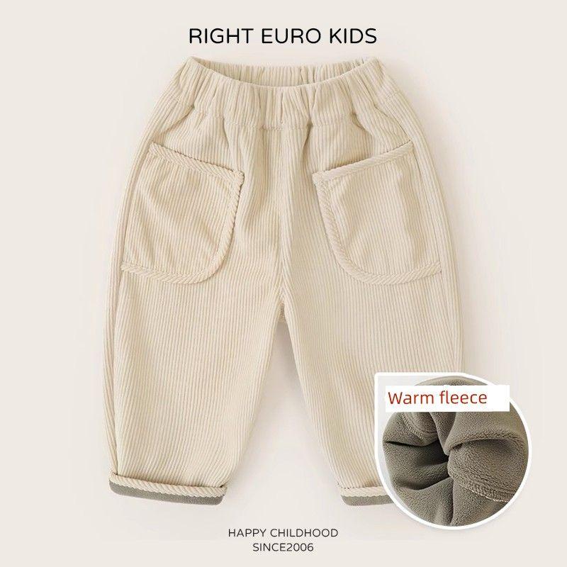 Right European Style Boys' Pants with Fleece Lining, Autumn and Winter Corduroy Thickened Boys' Sweatpants, Children's Winter Clothing