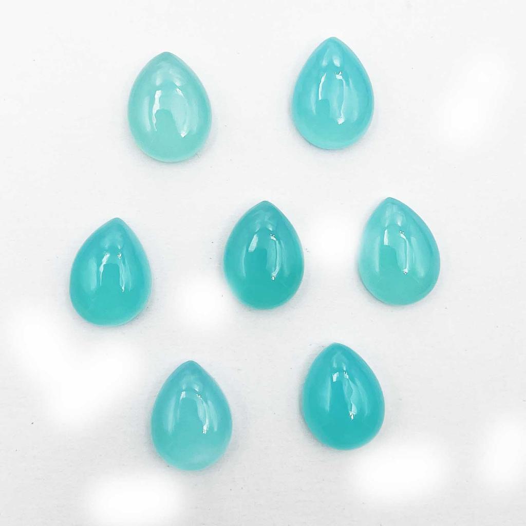 Natural Aqua Chalcedony Pear Cabochon Loose Gemstone Lot 13 Pcs 12*15 MM 100 CT For Jewelry Making