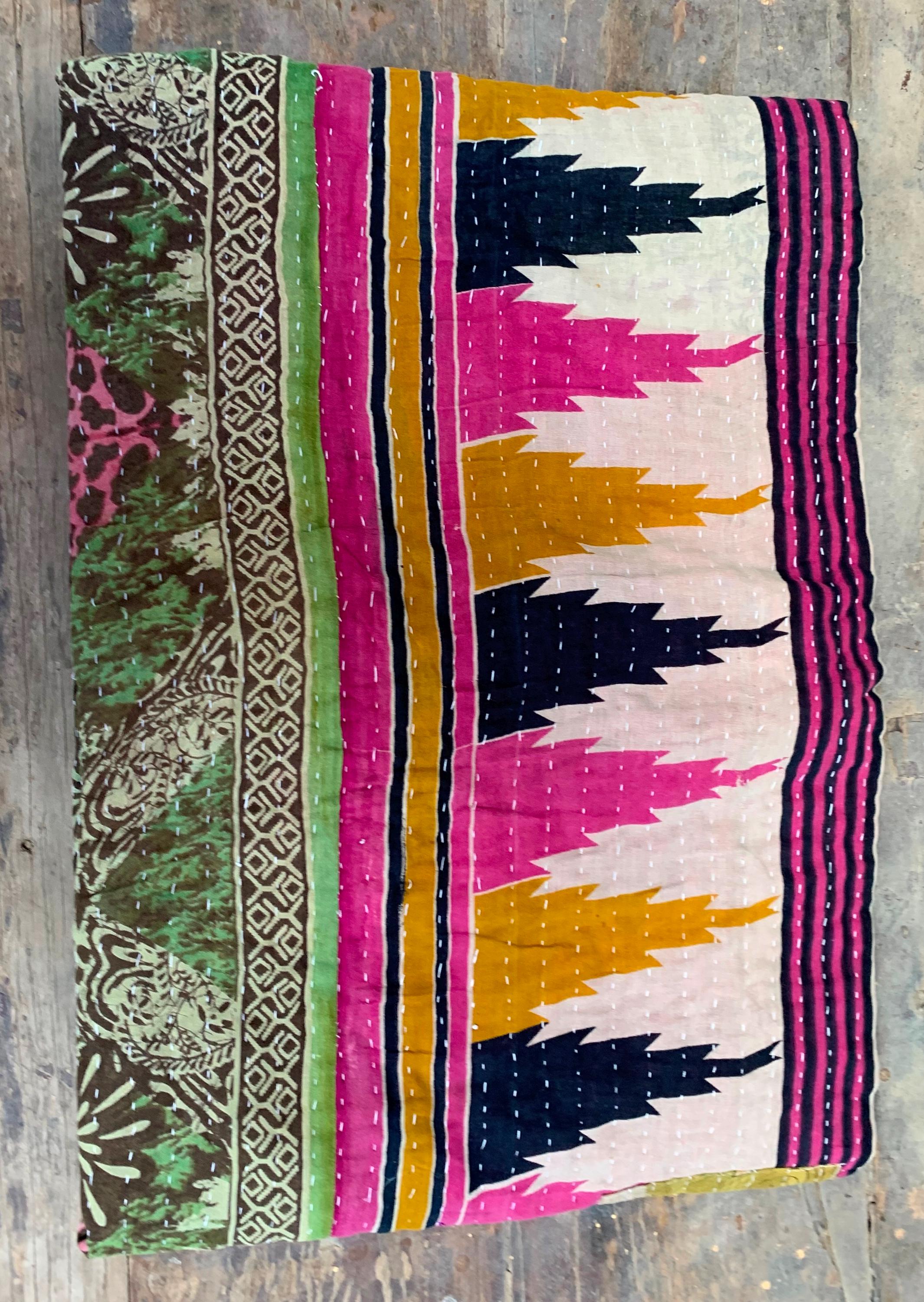 Винтажное одеяло канта: Ручная работа, Индийский пэчворк, Плед, Цветной синий этнический плед 80X 50