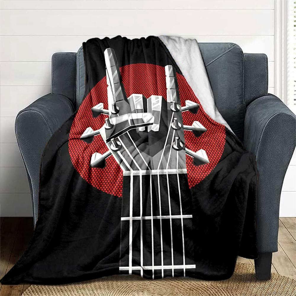 1pc Guitar Headstock Themed Printed Soft and Comfortable Home Blanket, Small Throw Blanket, Nap Blanket, Suitable As a Gift L080