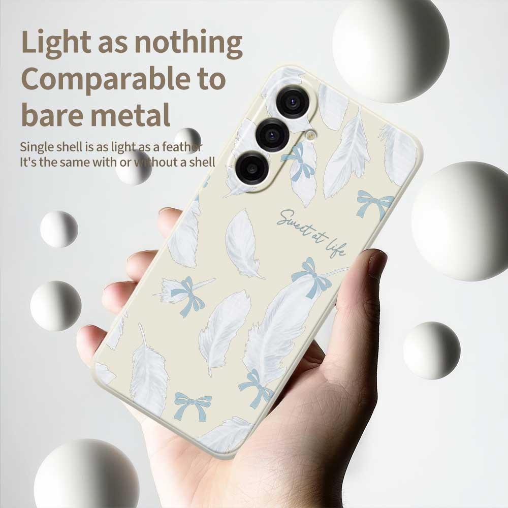For Samsung Galaxy A17 5G Case White Feathers Pattern Printing Straight Edge TPU Phone Back Cover