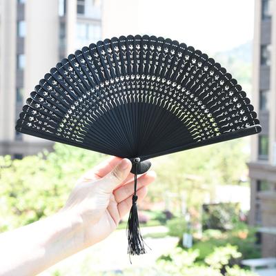 Folding Fan Antique Style Mini Chinese Style Full Bamboo Fan Summer Hanfu Classical Dance Cheongsam Men And Women Gifts Group Fan Black