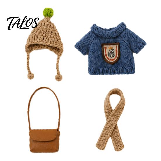 Seasonal Goose Accessories 7 Inch Desk Outfits, 4 Pcs Knitted Sweater Hat Scarf Office Ornament Crossbody Bag Winter Holiday Accessory for Office,
