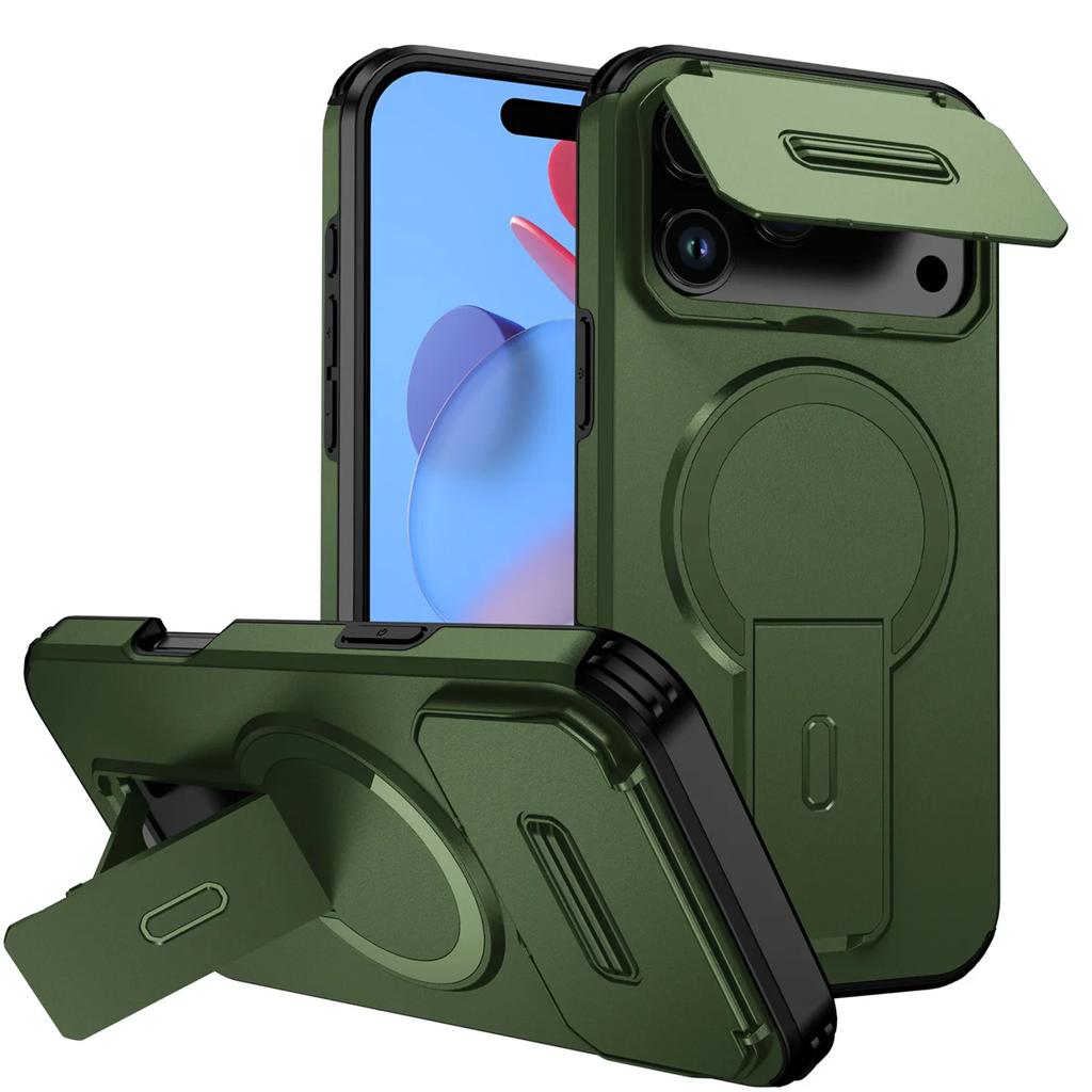 Shockproof Armor Flip Camera Protect Phone Case for IPhone 17 16 13 12 11 Pro Max 14 15 Plus 16E 17 Air for Magnetic Stand Cover