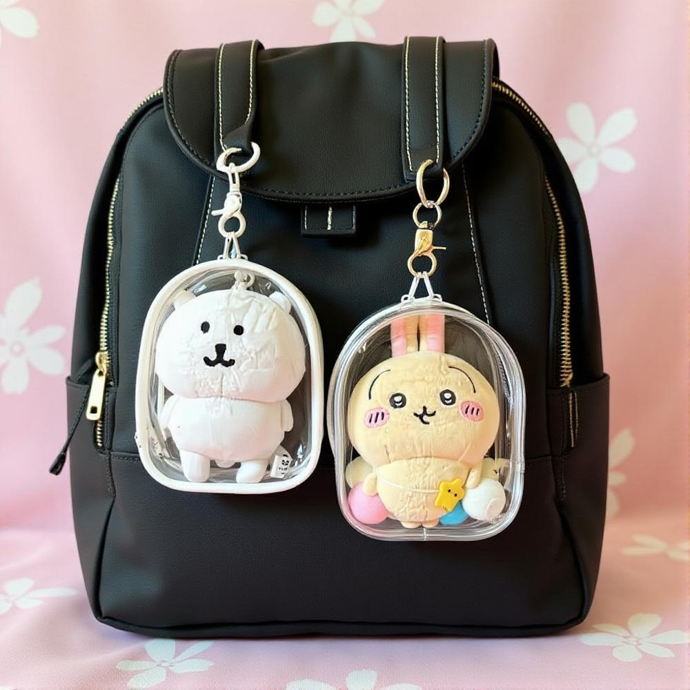 12cm PVC Transparent Storage Bag with Keychain Multicolor Cartoon Doll Display Box Dustproof Case Earphones Gift Organizer Bags