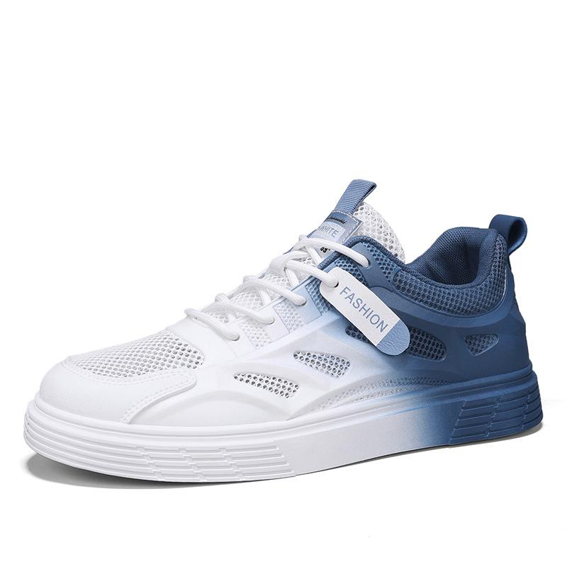 Men's Shoes Summer Breathable Thin Mesh Flat-soled Sports Board Shoes 2024 New Color Matching Low-top Lace-up Casual Shoes