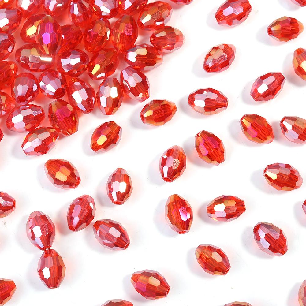 50pcs/lot 6x8mm Multicolor Oval Crystal Beads Faceted Loose Spacer Glass Rice Beads For DIY Charm Bracelet Earrings Accessories
