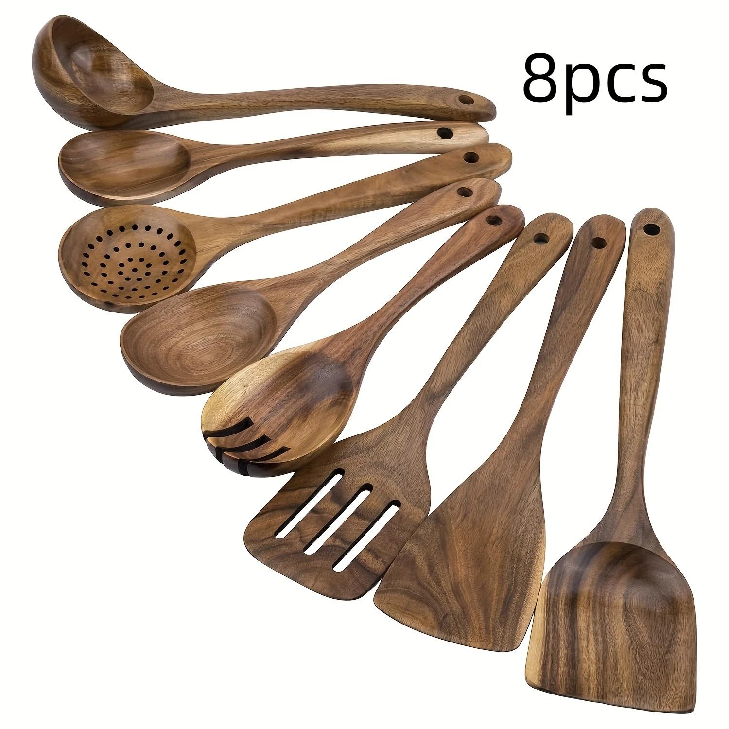 

Durable Wooden Kitchen Utensil Set 8pcs - Anti-Scald Non-Stick Cooking Tools Multi-Purpose Wood Spoons And Spatulas Cookware Kit