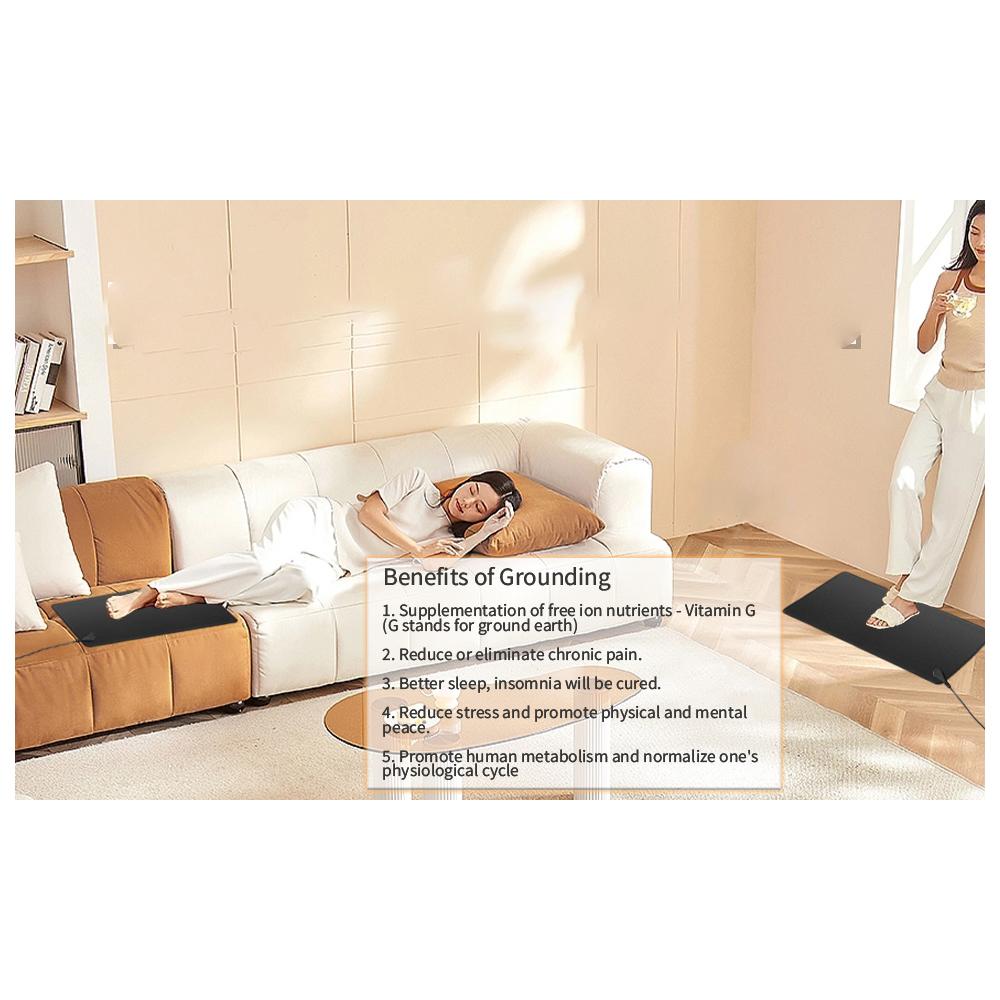 Jordningsmatta Kit, 60 x 90 cm Jordterapimatta, Yoga- & Sömnmatta, Förbättra Sömn, Energi, Smärtlindring, Inflammation, Välbefinnande, 15 ft Sladd Ingår