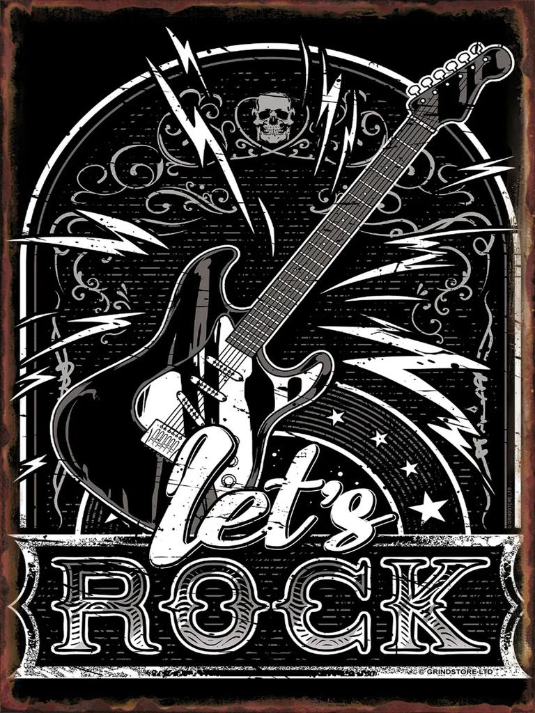 Rock Guitar Metal Tin Signs for Home Living Room Wall Art Decoration Club Bar Party Plaques Office Garage Bedroom Vintage Pos
