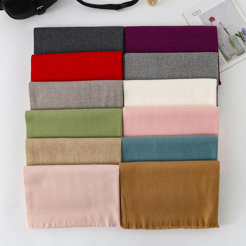 Women's High-End Wool Cashmere Tassel Scarf - Versatile Winter Shawl in Solid Red