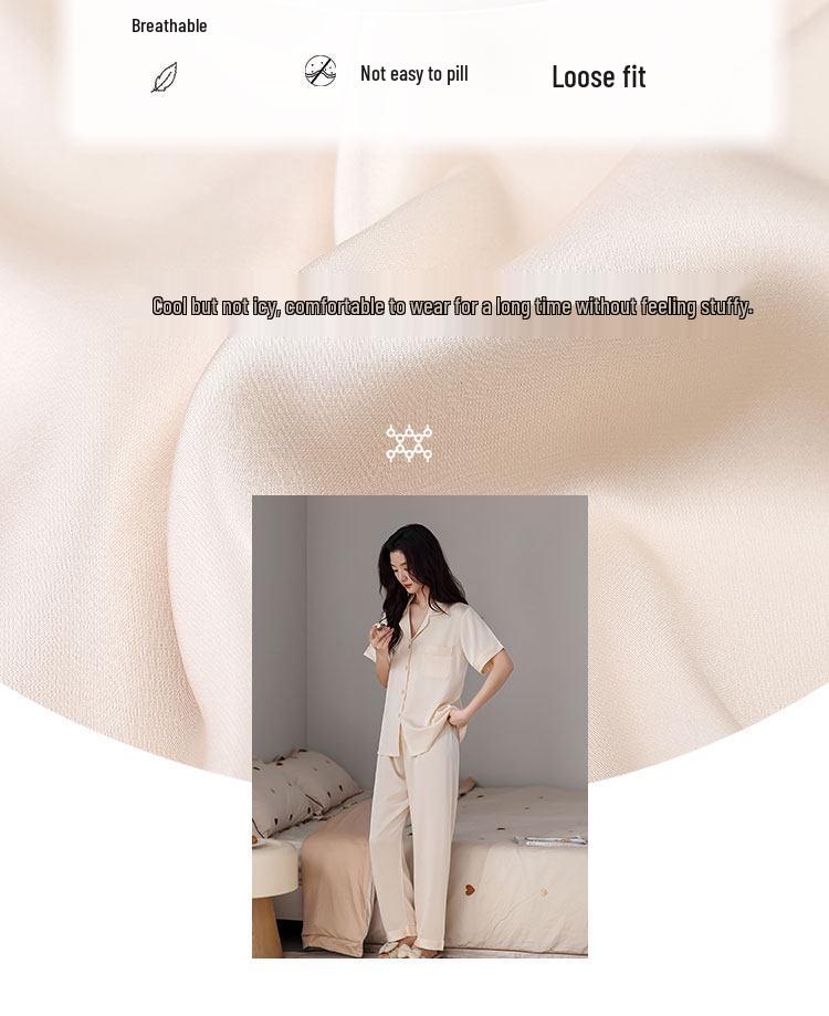 Women's Ice Silk Short Sleeve Pajama Set