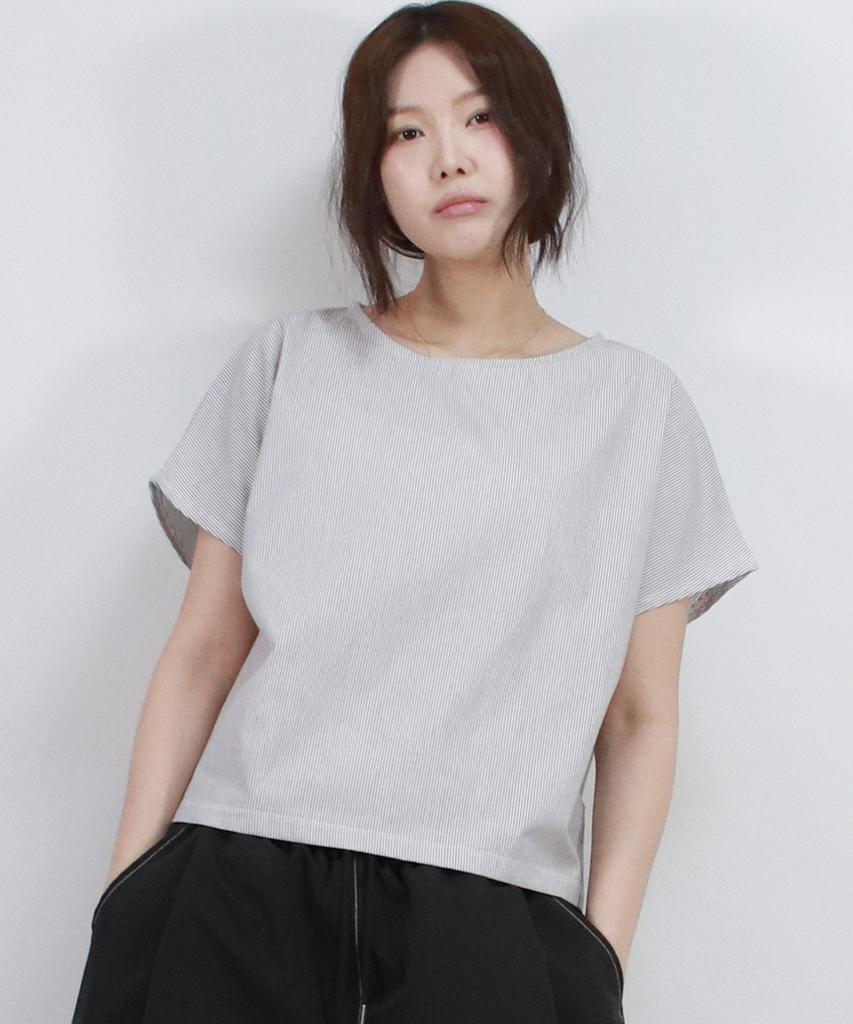 Deumakeu Stripe Mini French Short Sleeve Shirt Black