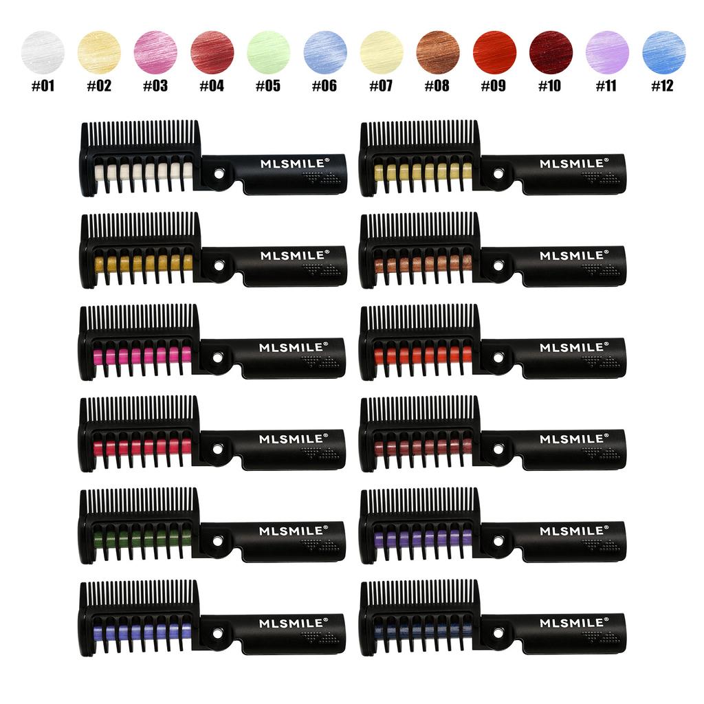 MLSMILE Colorful Hair Chalk Set, 6 Pieces Disposable Hair Color Comb, DIY Temporary Streak Hair Dye Stick, Party Makeup Tool