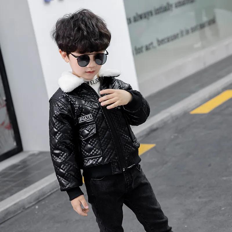 Boys Boys Plus Velvet Thick Leather Jacket Outer Jacket