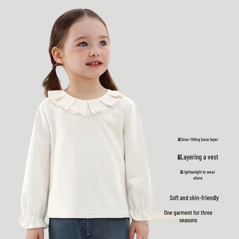 Girls' Cute Lace Trim Round Neck Long-Sleeve Top
