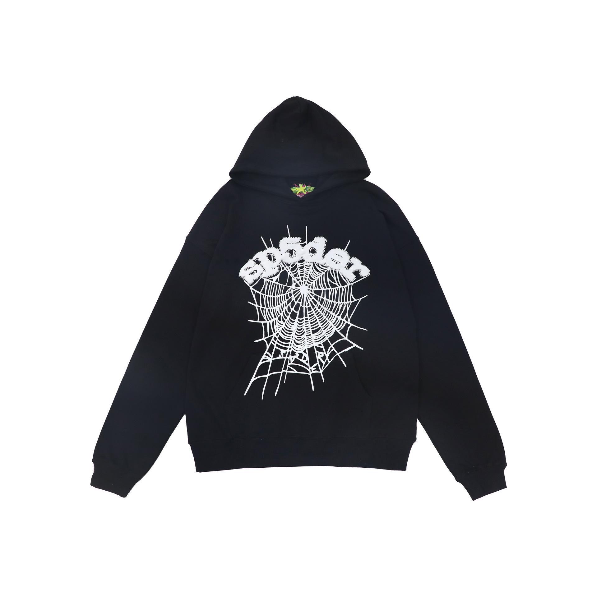 Модный мужской худи Sp5der с объемным принтом букв - Европейский и американский стиль XL чёрный