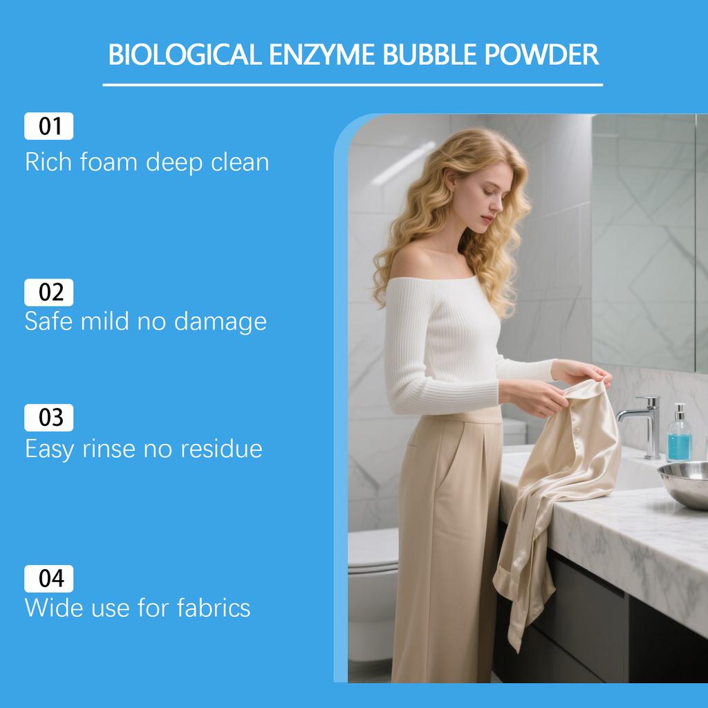 Biologisches Enzym-Blasenpulver Waschmittelpulver mit Weichmachern Tiefenreinigung für die Stoffpflege 260g 9,17oz Geeignet für verschiedene Stoffe