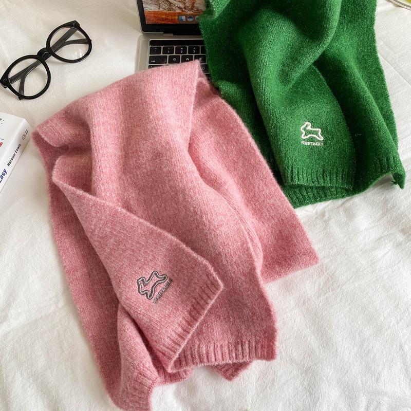 Red Embroidered Wool Scarf Female Rabbit Festive Autumn and Winter Versatile Imitation Cashmere Knitted Shawl