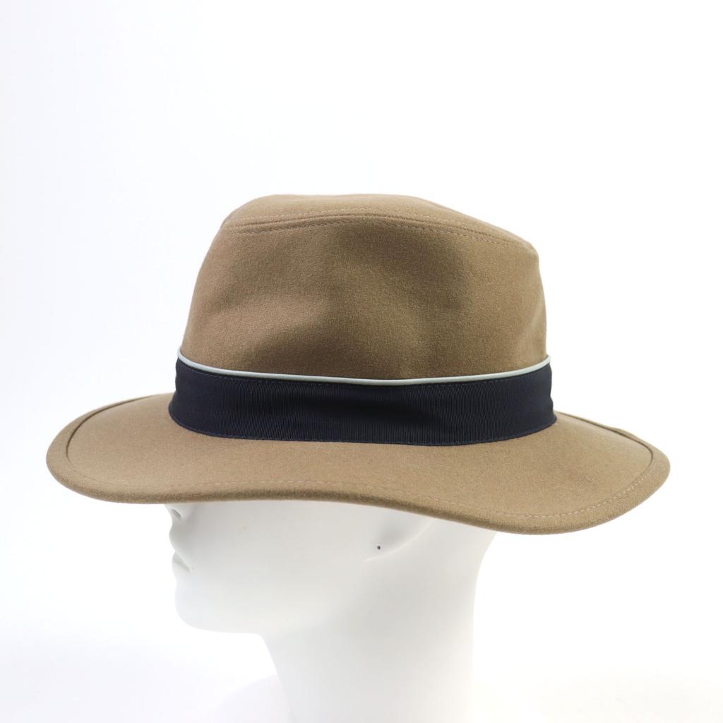 Excellent HERMES Hat Serie Buttons, Leather, H Logo All-over Felt Lining Beige Cashmere 57 Used