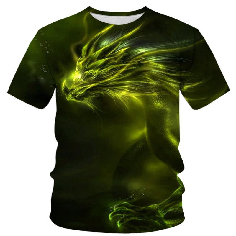 Summer Round Neck 3D Dragon Pattern Print Top Fashionable Casual Short Sleeved Men's T-shirts