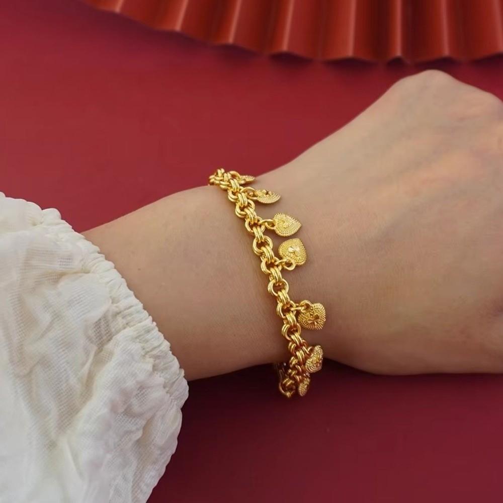 Heart-shaped Bell Gold Pendant Bracelets Elegant Multi Bead Cuban Chain Daily