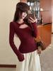 Pure desire sexy hottie hollow kink long-sleeved T-shirt women's autumn and winter design sense slim and thin bottom top