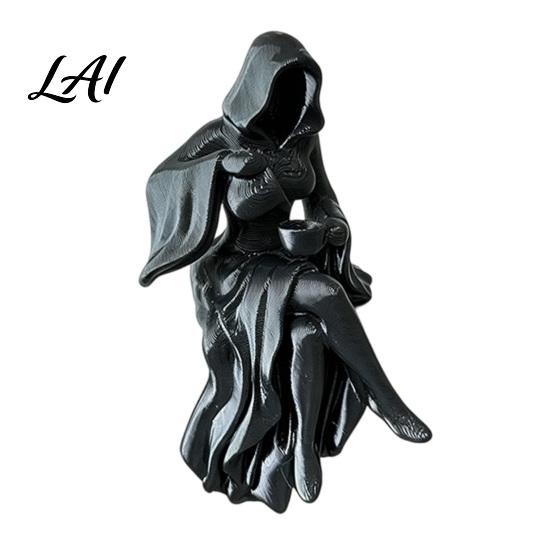 Dark Fantasy Statue Gothic Hooded Reaper Lady Figurine 3D Printed Shelf Sitter