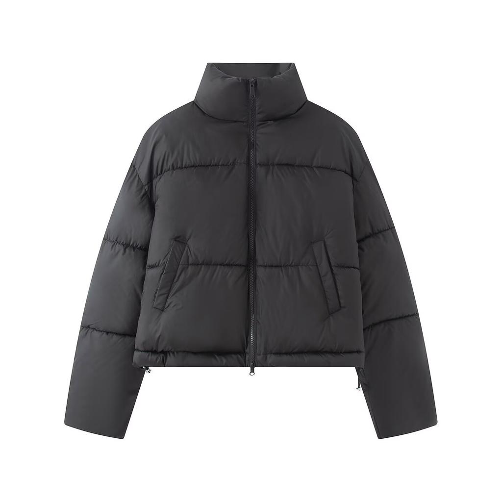 Women Slim Fit Long Sleeve Stand Collar Solid Cotton Padded Coat