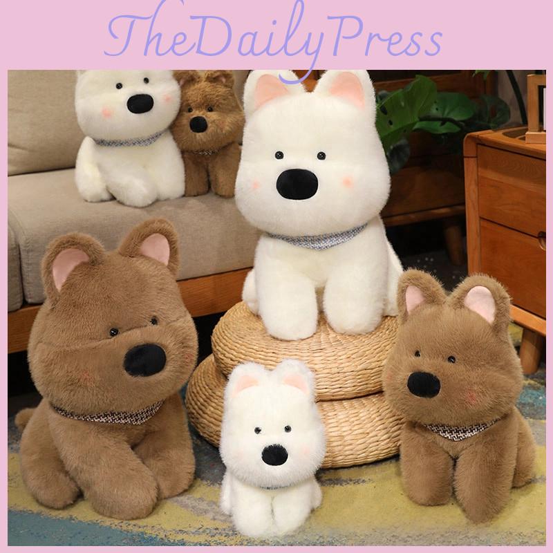 Cute West Highland White Terrier Plush Dog Doll Soft Stuffed Toy For Pets In White And Brown Colors